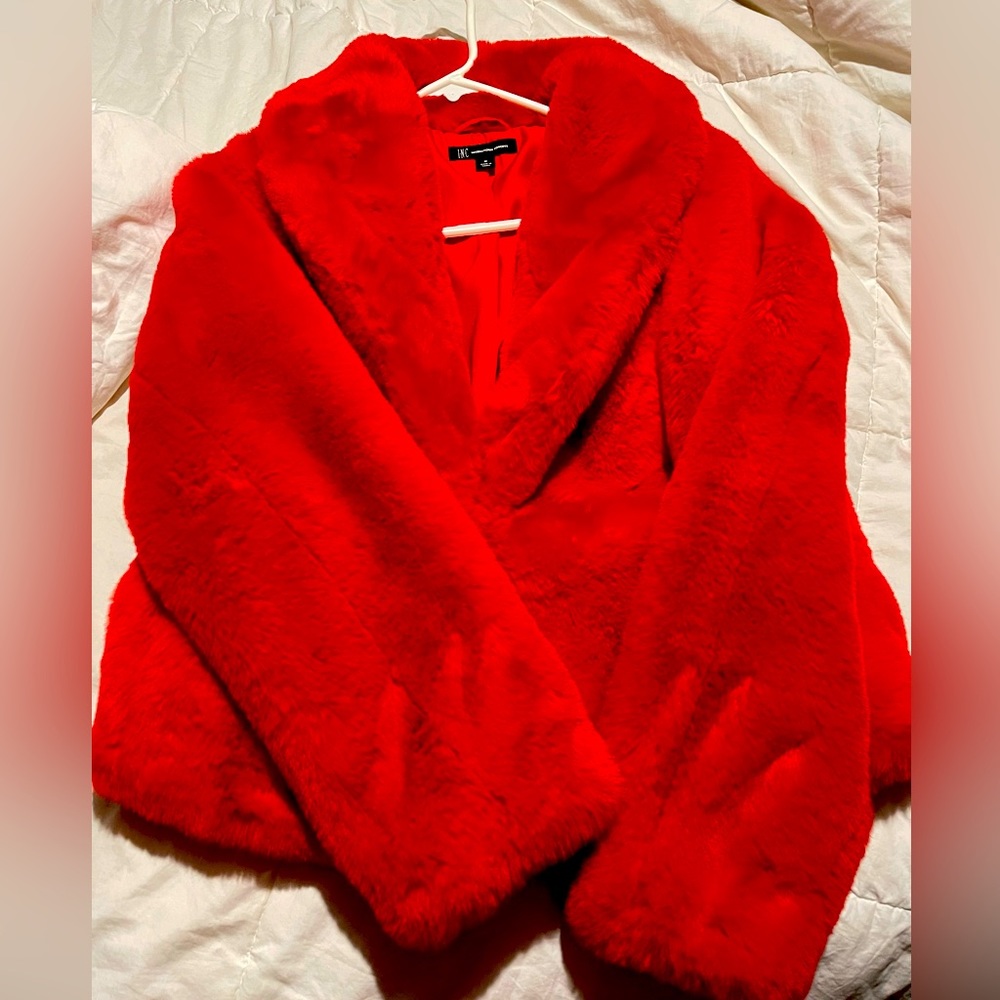 NC Red Faux Fur Coat – Perfect for the Holidays – Brand New
